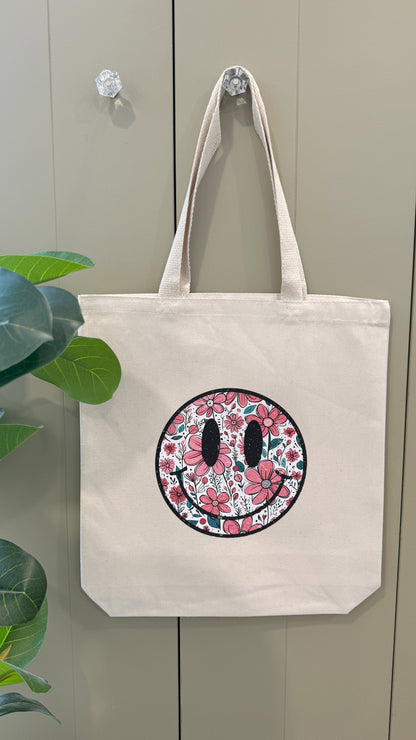 Poppy "Floral Smiley Face" Tote Bag