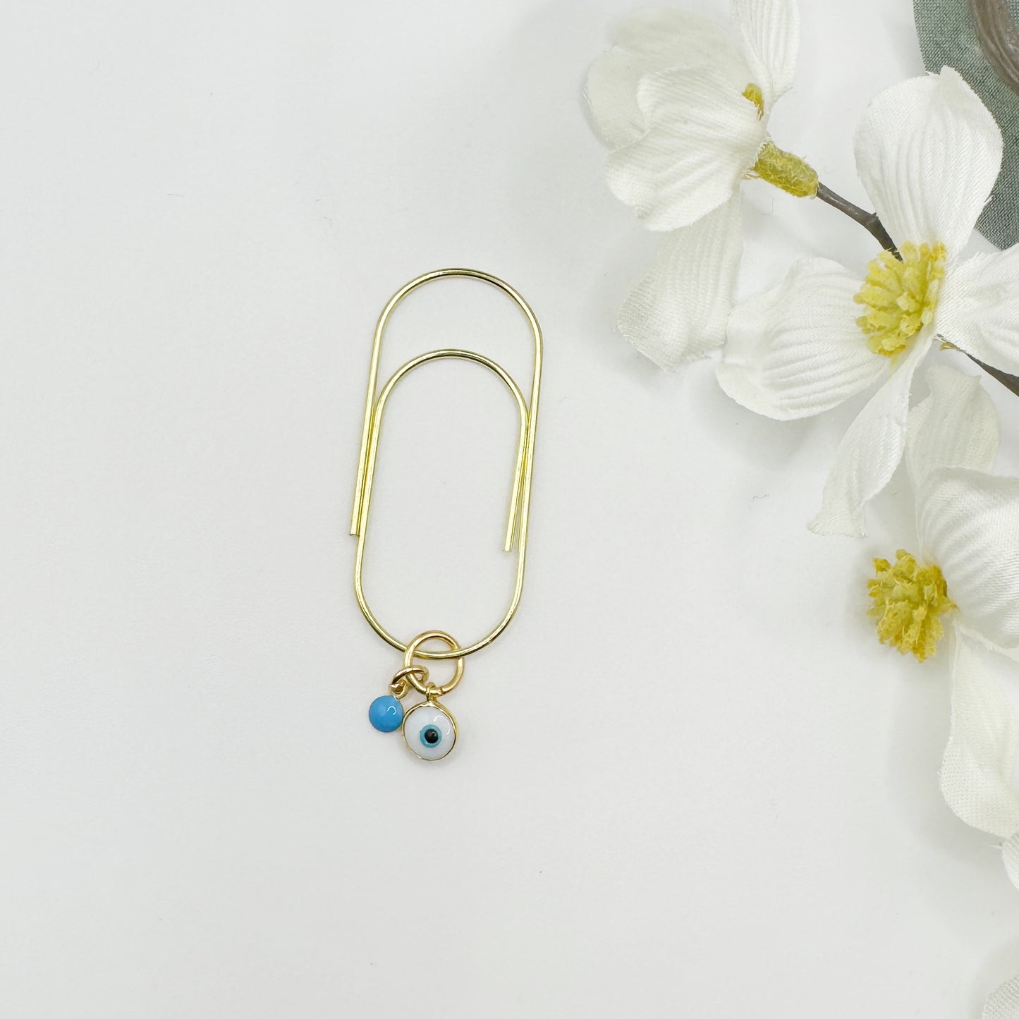 Mini White Evil Eye With Turquoise Disc Charmed Bookmark